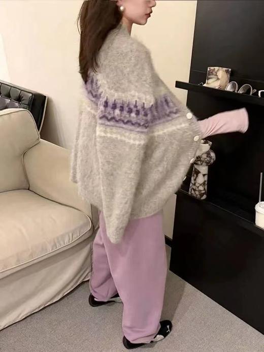 F011336慵懒氛围感灰紫渐变马海毛针织开衫女 商品图3