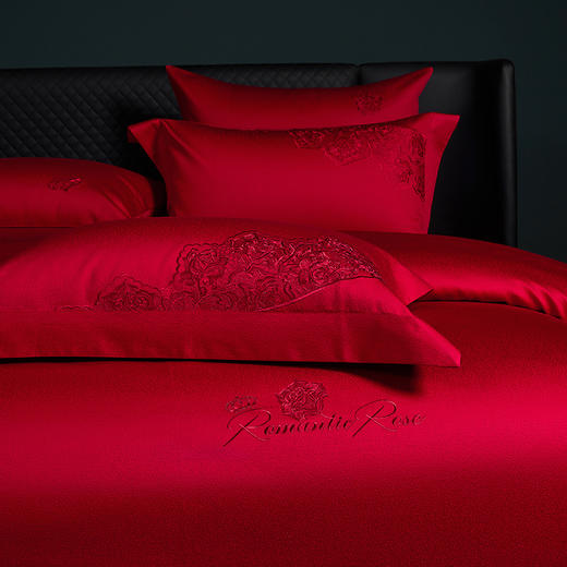 多喜爱 喜玫瑰 80S厚织提花八件套 欢悦于爱【B面60S新绒棉】 【玫瑰花刺绣】【拼框工艺】【拉杆箱包装】色泽亮丽 垂坠感佳 商品图6