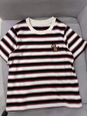 F011343新年系列女装2026春季新款全棉高克重条纹针织布刺绣T恤