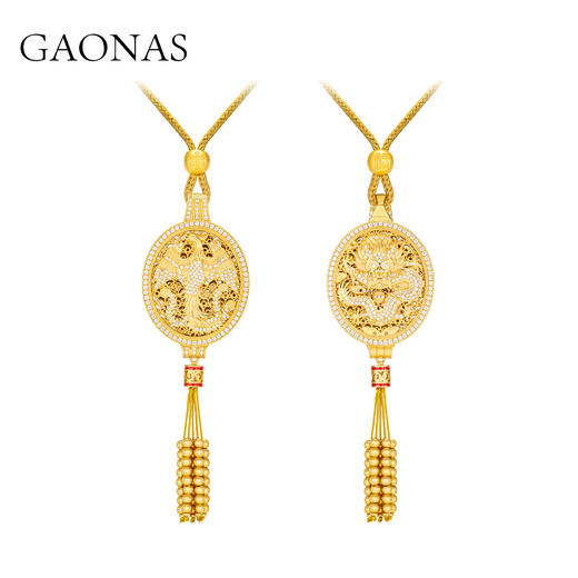 GAONAS   龙凤呈祥贵气老钱金色项链11676DGO 商品图0
