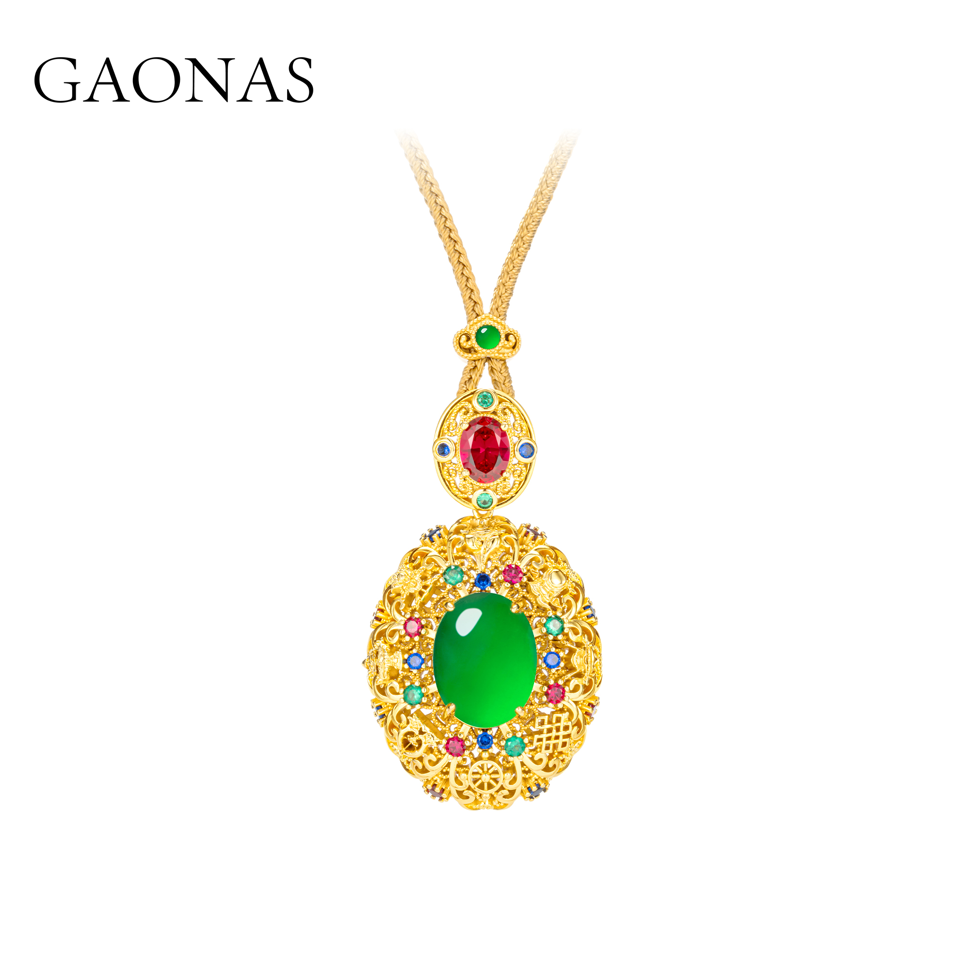 GAONAS  法式中国风贵气老钱金色项链11697DG