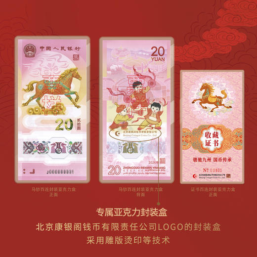 【康银阁装帧】2026天马瑰宝一币一钞套装 五虎龙骧盲盒版 骏驰九州连号钞 商品图13