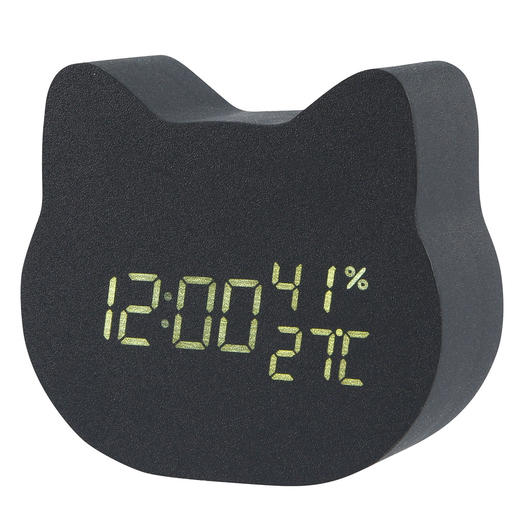 可爱卡通电子闹钟电子温度时间显示LED座钟 黑猫 小肥啾 商品图1