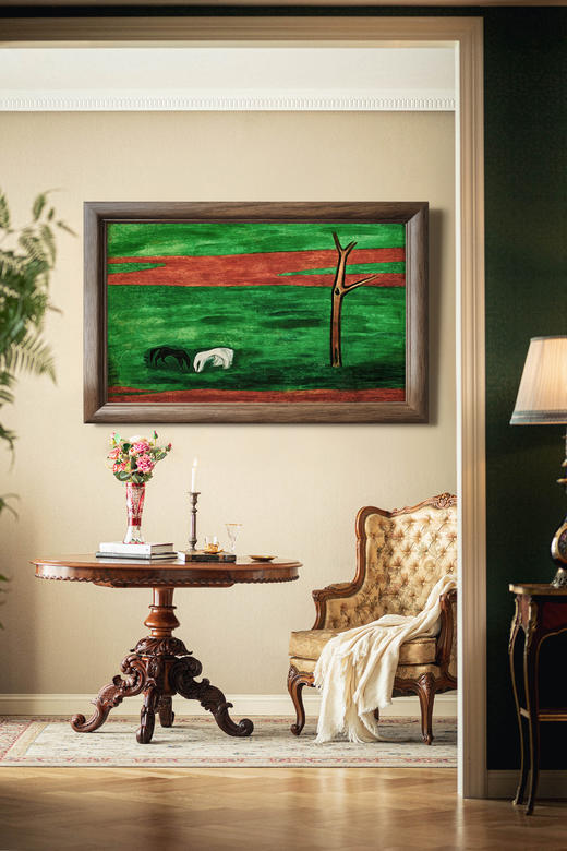 独角鹿西洋古董2017年中国台湾国立历史博物馆授权制作出品著名旅法艺术家常玉签名创作限量版画作品《黑白双马》 商品图0