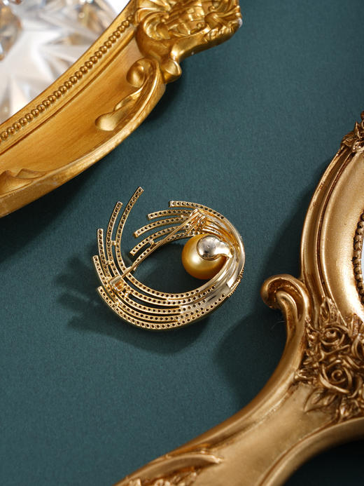 子佩集【翎舞天霄】珍珠惜王妃胸针【HJYXZ002】12.5mm珠镀金羽翅膀金色珠2601 商品图4