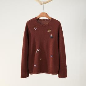 西子/100山羊绒手钩花边卡通针织衫/MSHJ0485