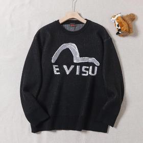 F011302男款海鸥和商标嵌花针织套头宽松毛衣