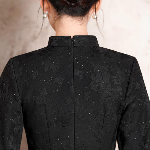 冬款加绒复古民国风旗袍，厚款气质淑女黑色新中式BJS7225 商品图3