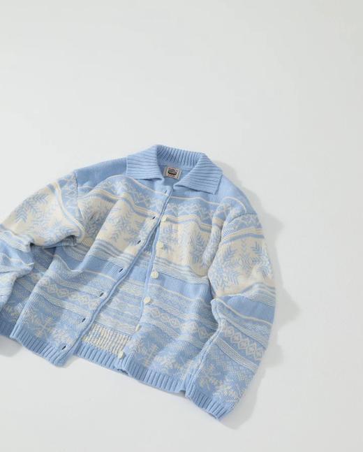 F011305女士雪花提花撞色费尔岛针织纽扣开衫外套 商品图11