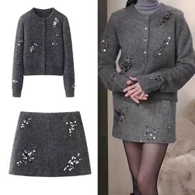 【秋冬精选】现货2025冬季新款时尚亮片钉珠羊毛针织衫开衫女184113