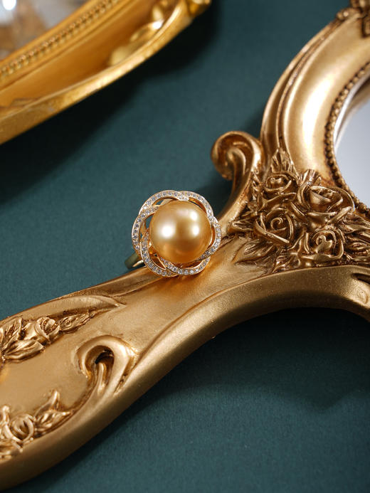 子佩集【芳华倾心】银S925珍珠惜王妃戒指【HJYJZ012】13mm珠镀金花绕花朵金色珠2601 商品图2