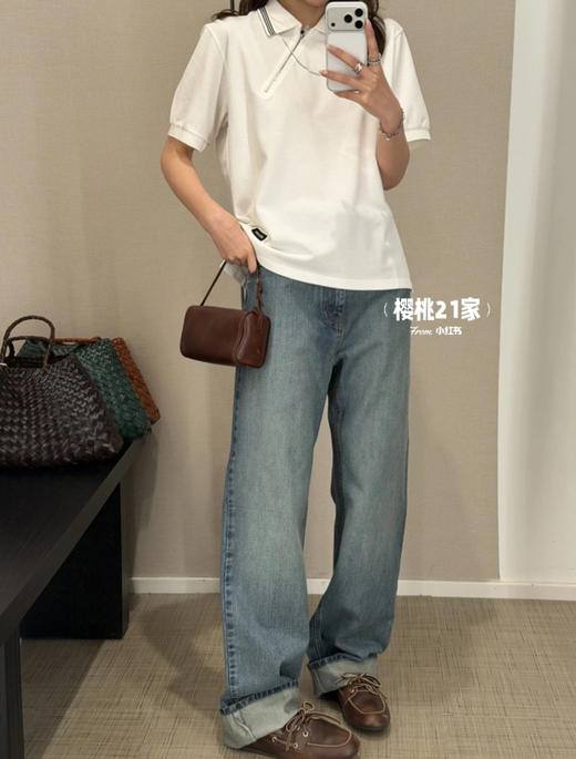 缪缪 斜拉链短袖POLO衫 白色(KX*MM) 商品图2