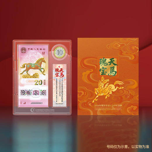 【康银阁装帧】2026天马瑰宝一币一钞套装 五虎龙骧盲盒版 骏驰九州连号钞 商品图2