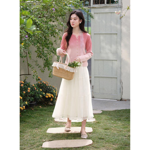 鹿向南「暖光曳步」杏色轻薄a字半身裙女春新款宽松显瘦高腰纱裙 商品图1