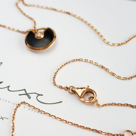 【95新】Cartier卡地亚Amulette de Cartier项链B3047200玫瑰金镶钻黑玛瑙护身符项链链长约41cm，吊坠直径12mm女士 060126AK19 商品图6