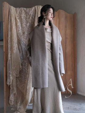 Cortana 米色NUNA肌理格纹羊毛斜裁半裙