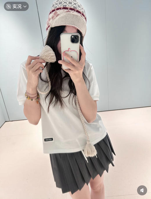 缪缪 斜拉链短袖POLO衫 白色(KX*MM) 商品图0