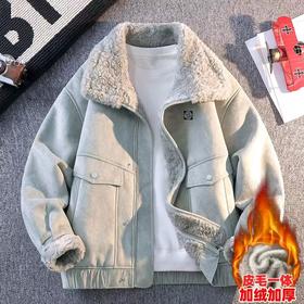 F011382皮毛一体机车服高街痞帅加厚羊羔绒棉衣外套