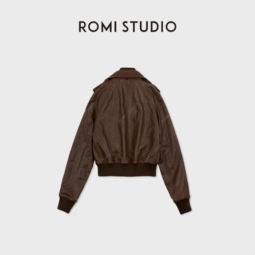 ROMI STUDIO全植鞣双色羊皮革复古立领皮夹克短外套 RWCWWE6673 商品图3