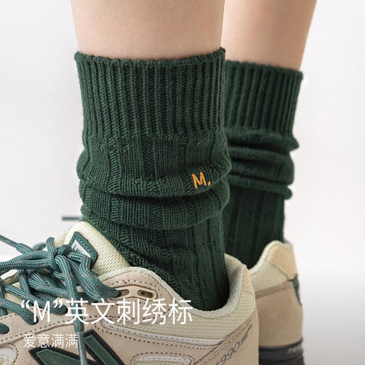 靴下物春秋精梳棉长袜复古白色袜子女中筒袜棉质休闲粗针针织袜子 商品图2