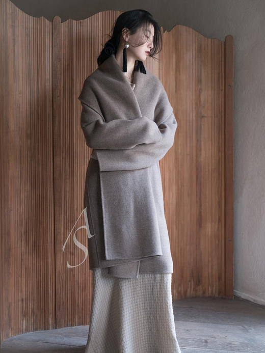 Ruohan 沙色羊驼毛双面呢连襟大衣 商品图3