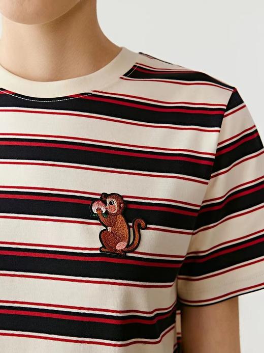 F011343新年系列女装2026春季新款全棉高克重条纹针织布刺绣T恤 商品图6