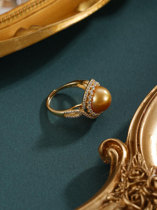 子佩集【守候之约】银S925珍珠惜王妃戒指【HJYJZ014】11mm珠镀金缠绕金色珠2601 商品图7
