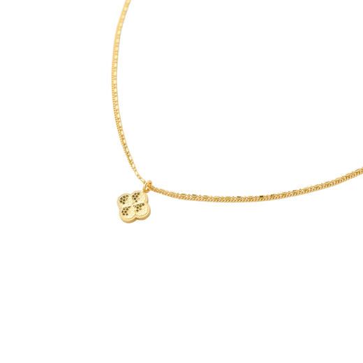 三彩2026新款镀金肌理四叶窗花吊坠双层项链复古轻奢简约幸运通勤 商品图3