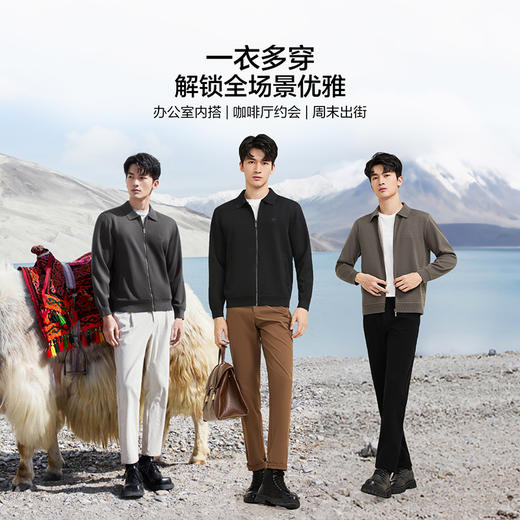 【含羊毛/加绒/可机洗/抗静电】柒牌男士翻领针织衫加绒保暖男装129Y70090 商品图4