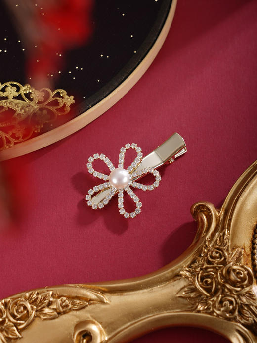 子佩集【小花仙】珍珠惜王妃发夹【HBFJ027】8mm珠镀金五瓣花2601 商品图2