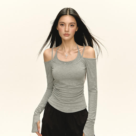 Ariseism 美式复古高级感假两件长袖t恤女春季新款修身上衣 商品图1