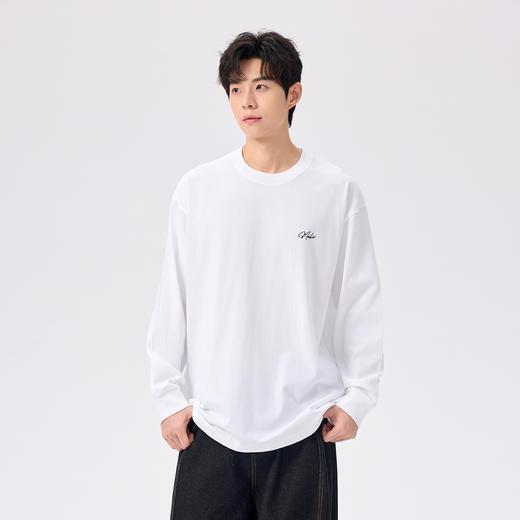 gxgjeans 男装【重磅棉100%】男士绣花长袖T恤25秋款时尚百搭打底衫男K&C 商品图1