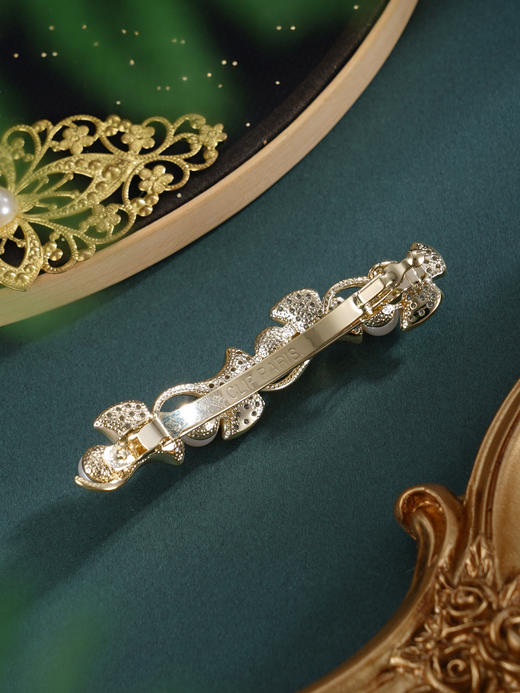 子佩集【珍幸运】珍珠惜王妃发夹【HBFJ030】6.5mm珠镀金银杏叶2601 商品图5