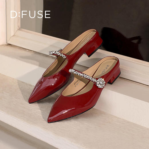 Dfuse迪芙斯2026春季新款尖头钻链半包头平跟穆勒拖鞋凉拖鞋舒适女鞋DFE1110025 商品图4