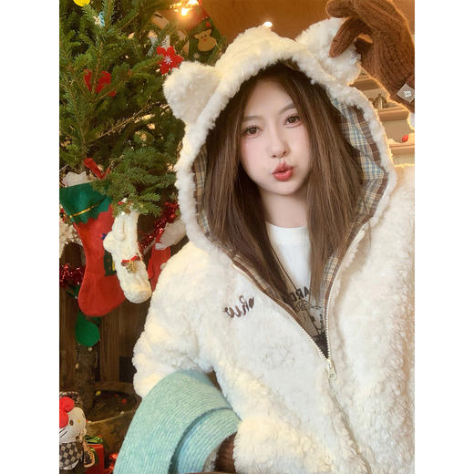 <曾小咸推荐>现货秒杀 ！微信超特价！韩系小熊耳朵羊羔绒外套 日常329.99 立减170 秒杀159.99！！ 商品图4