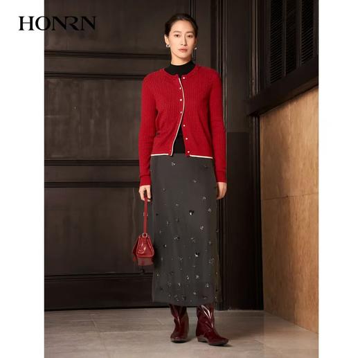 红人HONRN女装假两件绞花针织开衫HL110M352 商品图0