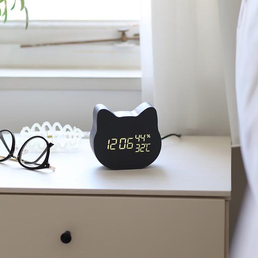 可爱卡通电子闹钟电子温度时间显示LED座钟 黑猫 小肥啾 商品图4