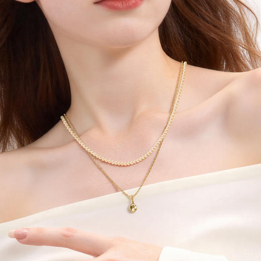 三彩2026新款创意金勺吊坠双层项链珍珠锁骨链小众灵动设计通勤女 商品图1