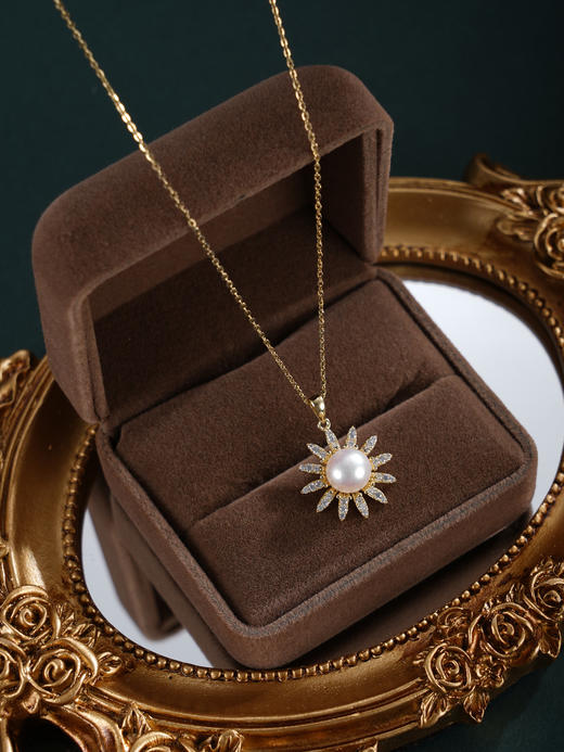 子佩集【骄阳星光】银S925珍珠惜王妃套链【XXTL147】7mm珠镀金太阳花2601 商品图2