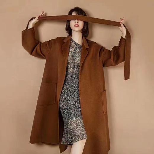 F011394焦糖色水波纹三十而已顾佳同款纯羊绒双面呢大衣女中长款外套 商品图9