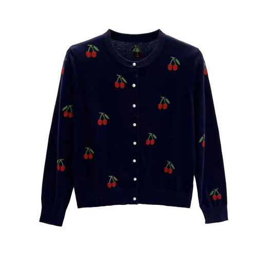 「高货rp」全新升级【铂金会员293/天猫389/差价96】(14533)洛诗琳法式樱桃提花针织开衫2026春季珍珠扣精纺羊毛衫 商品图4