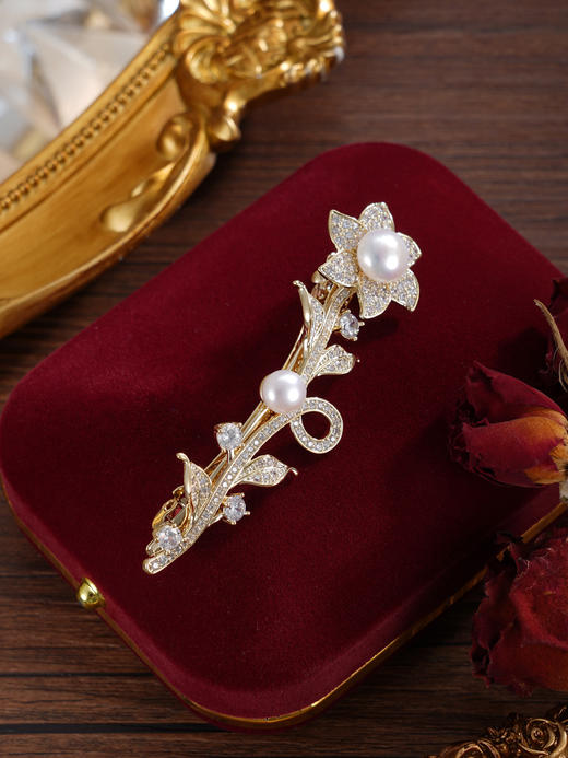 子佩集【花开钟情】珍珠惜王妃发夹【HBFJ036】8.7mm大珠镀金花朵六瓣花2601 商品图3