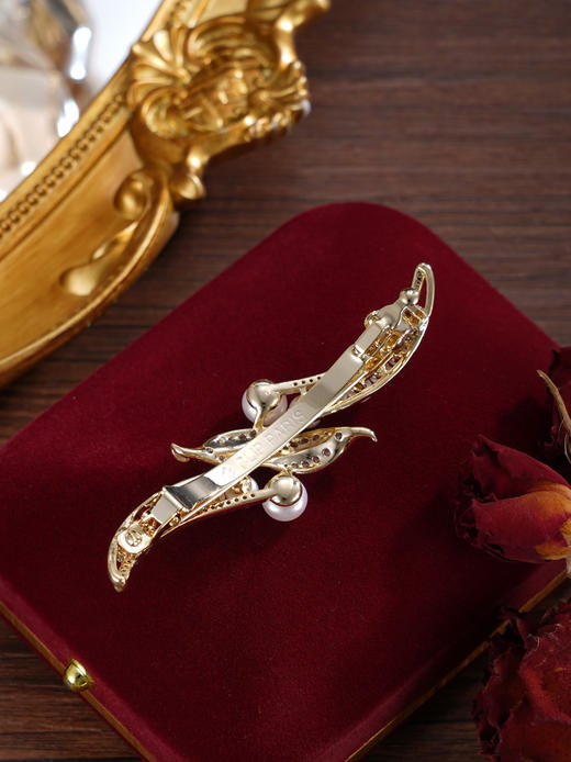 子佩集【豆蔻芳华】珍珠惜王妃发夹【HBFJ037】7mm大珠镀金双叶豆荚2601 商品图6