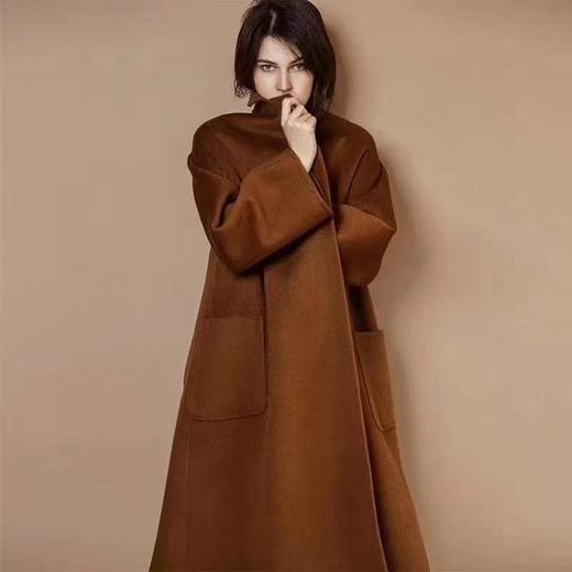 F011394焦糖色水波纹三十而已顾佳同款纯羊绒双面呢大衣女中长款外套 商品图2
