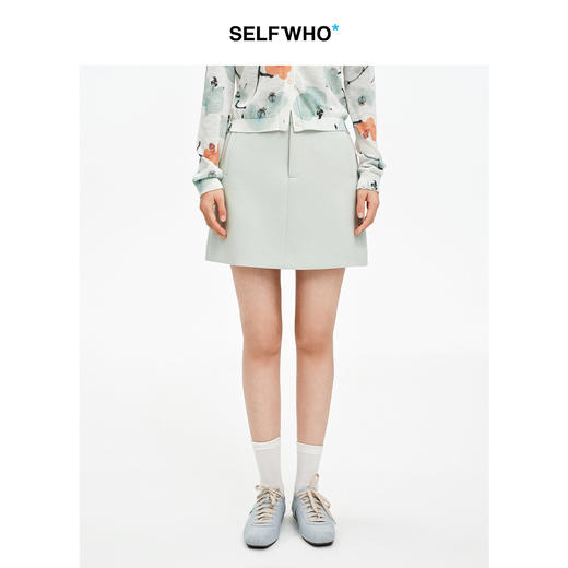 SELFWHO莫代尔绵羊毛混纺经典包臀A字短裙女2026春新款气质半身裙 商品图0