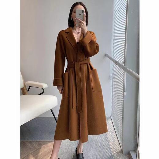 F011394焦糖色水波纹三十而已顾佳同款纯羊绒双面呢大衣女中长款外套 商品图5