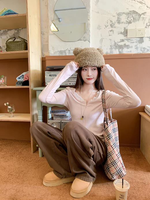 【129元任选2件】现货韩系粉色蕾丝边长袖t 商品图12