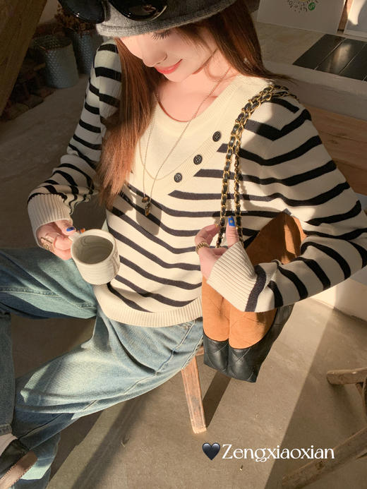 <曾小咸推荐>现货秒杀 ！微信超特价！韩系假两件条纹针织衫 日常159.99 立减80 秒杀79.99！！ 商品图10