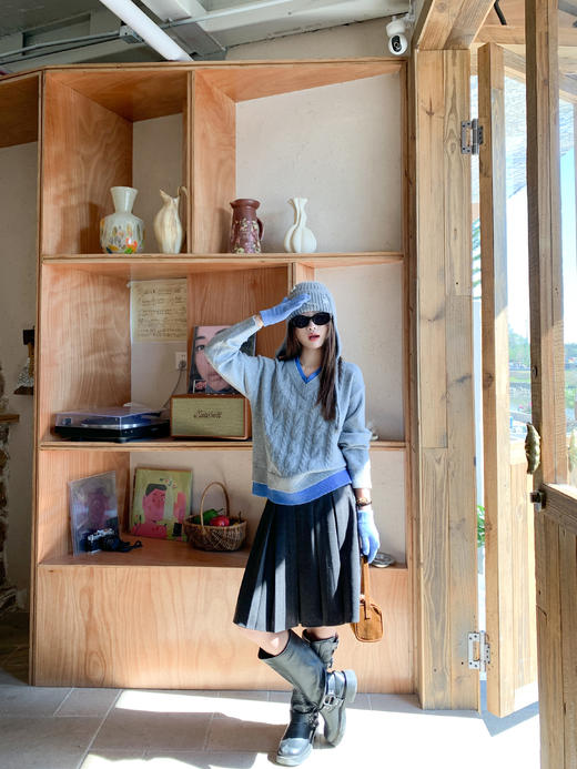 <曾小咸推荐>现货秒杀 ！微信超特价！韩系麻花假两件v领毛衣 日常199.99 立减110 秒杀89.99！！ 商品图6