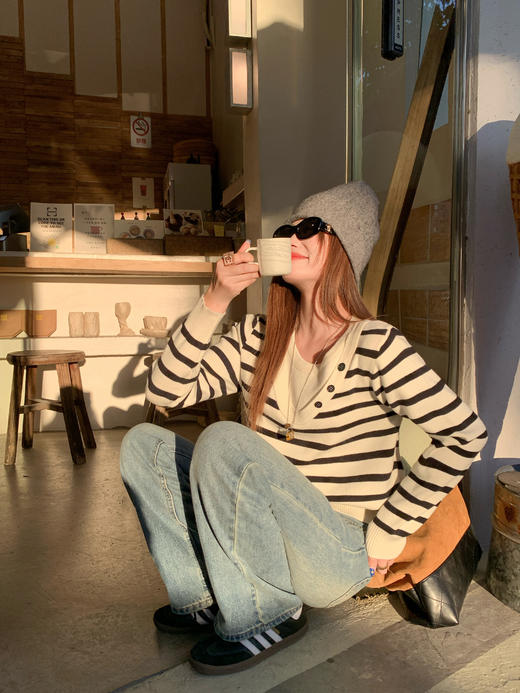 <曾小咸推荐>现货秒杀 ！微信超特价！韩系假两件条纹针织衫 日常159.99 立减80 秒杀79.99！！ 商品图11